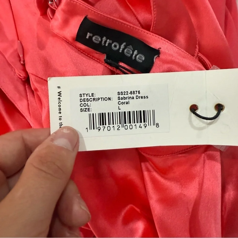 NWT Retrofete Dress Sabrina Cowl Halter Neck Open Back Maxi Gown in Satin Coral